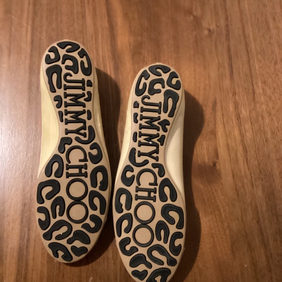 Jimmy Choo Nude Patent Leather Glitter Cap Toe Whirl Flats - Picture 9 of 10